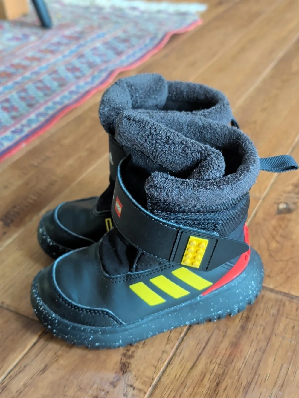 adidas X Lego Winterplay Black Kids Winter Boots with Yellow Accents